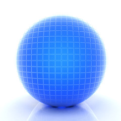 Abstract 3d sphere with blue mosaic design on a white