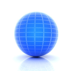 Abstract 3d sphere with blue mosaic design on a white