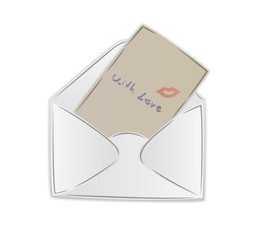 opened postal envelope with love letter and kiss