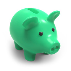 Green piggy bank runs towards you