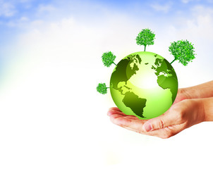 Best environmental energy concept. Globe in his hands