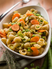 integral pasta with vegetables ragout, selective focus