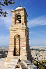Belfry of the St. George church on Lycabettus hill in Athens
