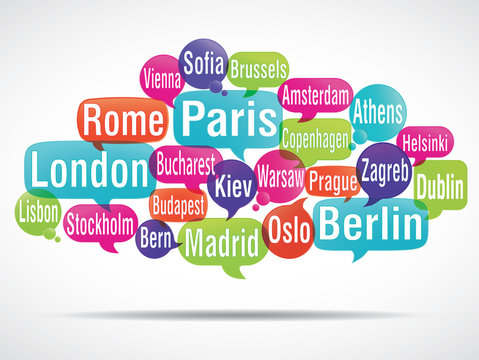 nuage de mots bulles : capitales d'europe