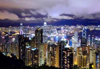 Obraz premium Hong Kong Skyline w nocy
