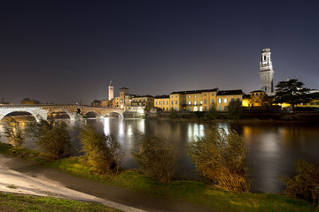 Ponte Pietra by Night - Verona Italy - 1st century B.C.
