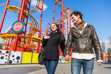 Happy Young Couple at Amusement Park in Wien