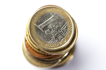 Euro coins standing