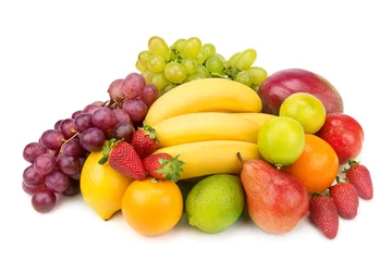 Fototapete Früchte Reihe von Früchten isoliert auf weißem Hintergrund