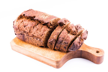 Fresh sliced homemade brown bread with cereals 