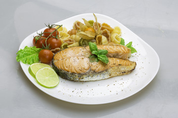Grilled salmon with pasta
