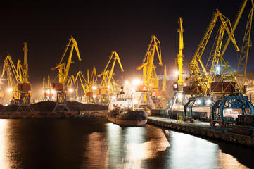 Port and ship at night