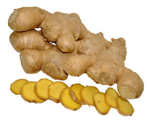 Whole And Sliced Ginger Root