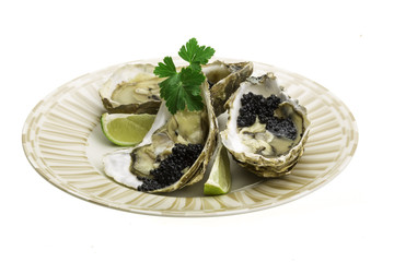 Oysters with black cavair