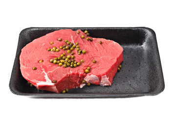 fresh beef plastic plate from supermarket