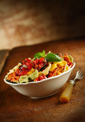 Tasty colourful bow tie pasta