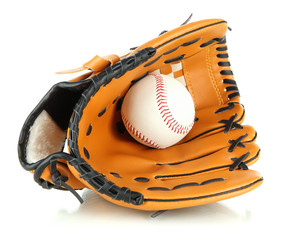 Baseball glove and ball isolated on white