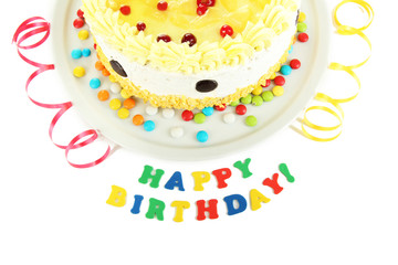 Happy birthday cake, isolated on white