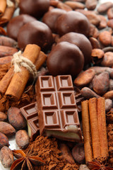 Composition of chocolate sweets, cocoa and spicese
