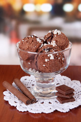 Delicious ice cream on table in cafe