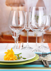 Table setting with glasses for different drinks