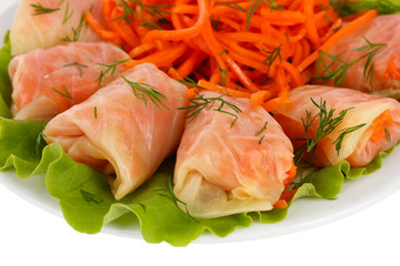 Stuffed cabbage rolls isolated on white