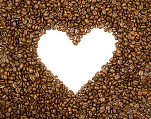 Heart frame background made of coffee beans