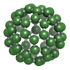 Buckminsterfullerene (buckyball, C60), molecular model.