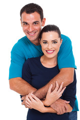 cheerful couple on white background