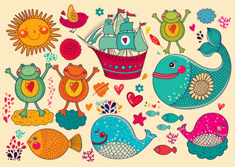 Obraz premium Vector illustration with animals