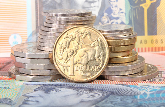 Australian Dollar Coin On Currency Background