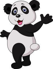Dessin animé mignon panda agitant la main