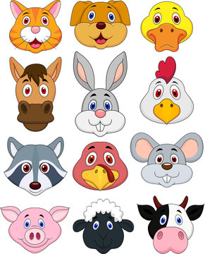 Animal head cartoon set