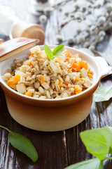 nutritious barley porridge with fried vegetables
