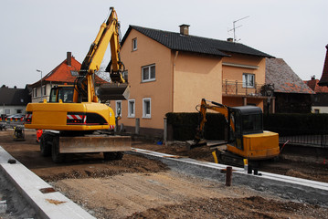 Fototapeta na wymiar Baggerarbeiten beim Straßenbau