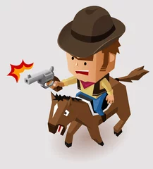 Fototapete Wilder Westen Sheriff mit Revolver reitendes Pferd