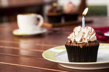 Birthday Cupcake with coffee