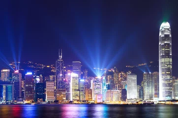 Poster Hong Kong city skyline view at night © leungchopan