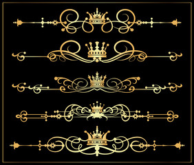 Vector set. Victorian Scrolls and crown. Decorative elements