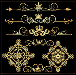 Fototapeta premium Vector set. Victorian Scrolls and crown. Decorative elements