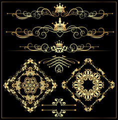 Vector set. Victorian Scrolls and crown. Decorative elements