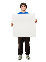 Young Man Holding Blank Placard