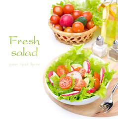 salad with fresh vegetables and ingredients for salad closeup