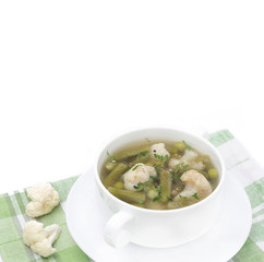 vegetable soup with cauliflower, green beans and green peas