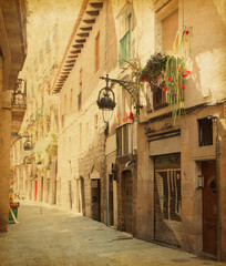 Obraz premium Retro image of Сarrer de les sitges street, Barcelona.