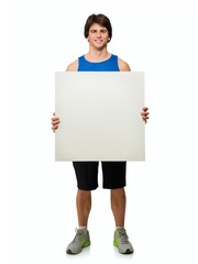 Young Man Holding Blank Placard