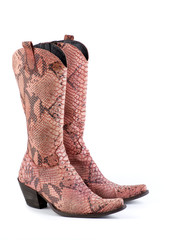Pink Snake Leather Cowboy Boots