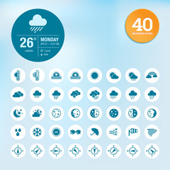 Naklejka premium Set of weather icons and widget template
