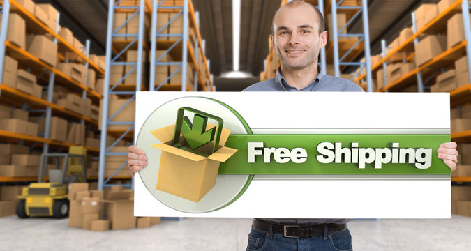 Free shipping, man with sign