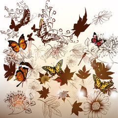 Elegant background with flowers and leafs for design